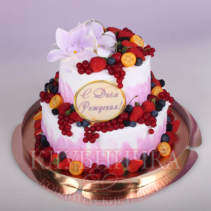 Торт на заказ "Изящные орхидеи и ягоды " 2100 руб/кг